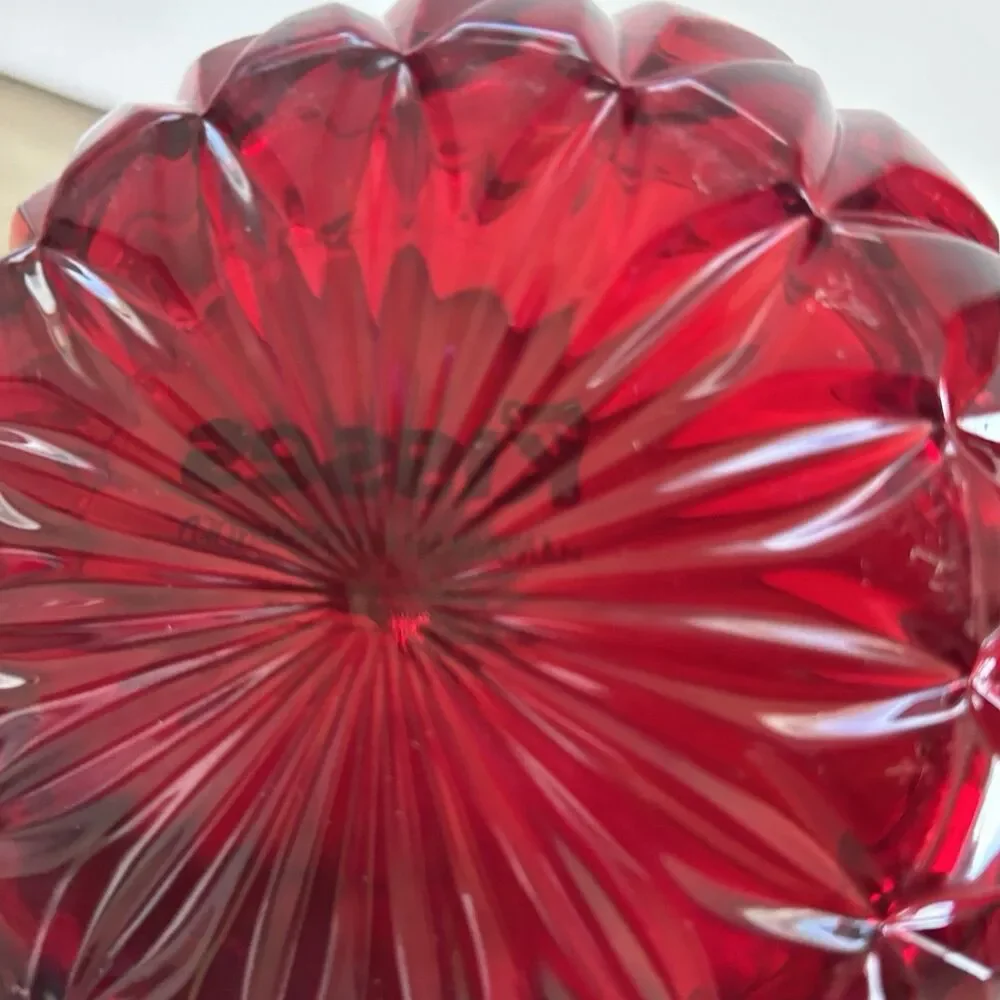 Hershey's Kisses Ruby Red Flash Pressed Glass Candy Dish w/ Lid Diamond Point